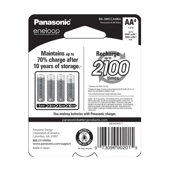 Battery Panasonic AAAA Ni-MH Rechargeable 2000mah 4 Pack 1.2V 10095
