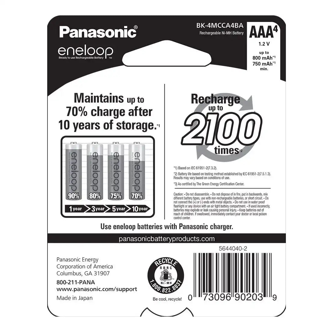 Battery Panasonic 4-AAA Ni-MH Rechargeable 2000mah 4 Pack 1.2V 10096