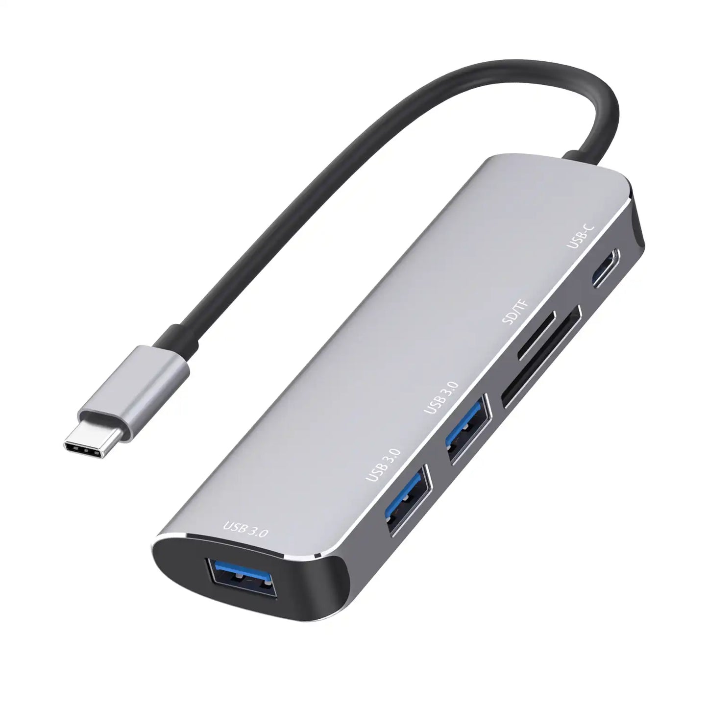 Onten 6 in 1 Type-C Multifunction Dock Station Hub 2x USB 3.0, SD/TF Card Reader, HDMI, Type-C PD Port - Grey