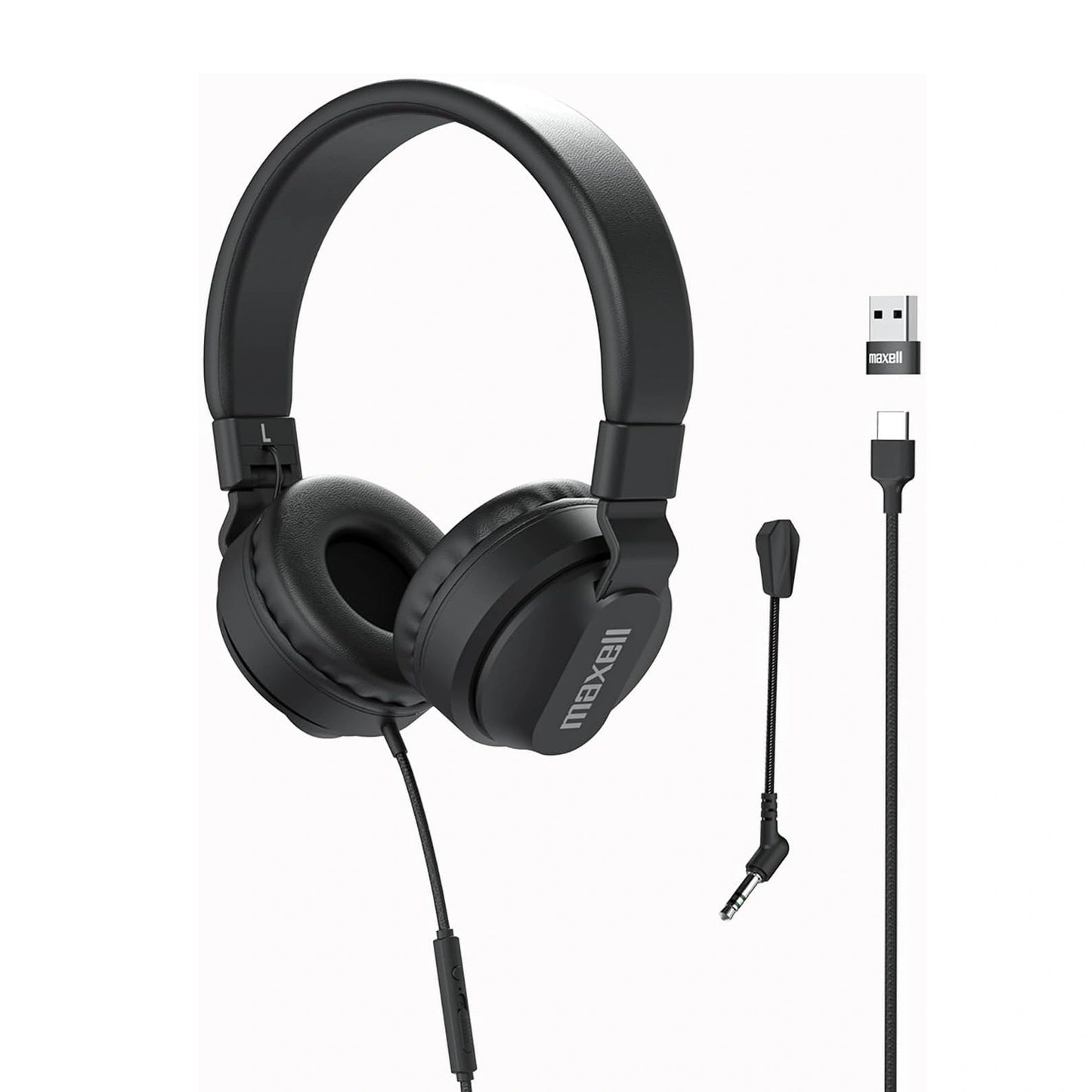 Maxell USB-C Headphone With Boom Mic USB-A Adapter Model HPBMT1