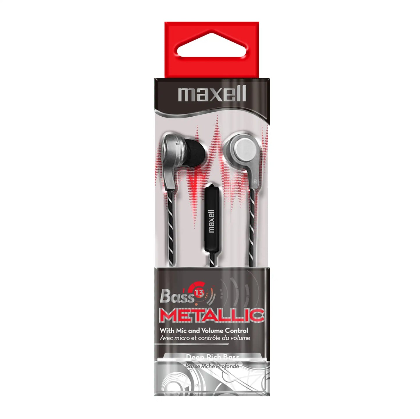 Maxell Bass 13 Metallic In-Ear Earphones with Microphone, Silver Color. - 199600