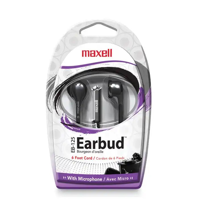 Maxell EB-125M Sterio Earbuds Black with Micro 6ft /1.8m Cord - 199930