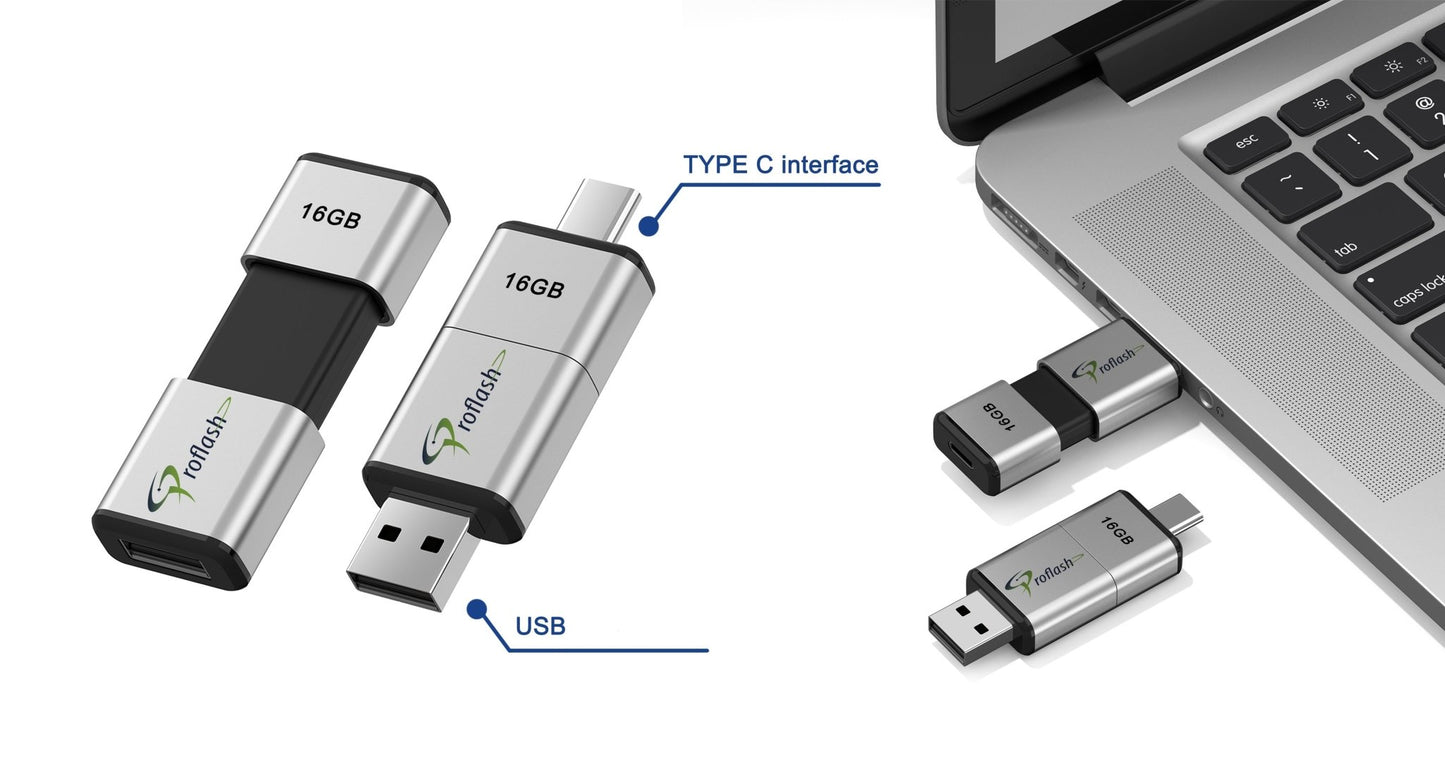21470 Proflash USB Flash Drive 16 GB Dual USB 2 in 1 USB - A to Type - C - Proflash