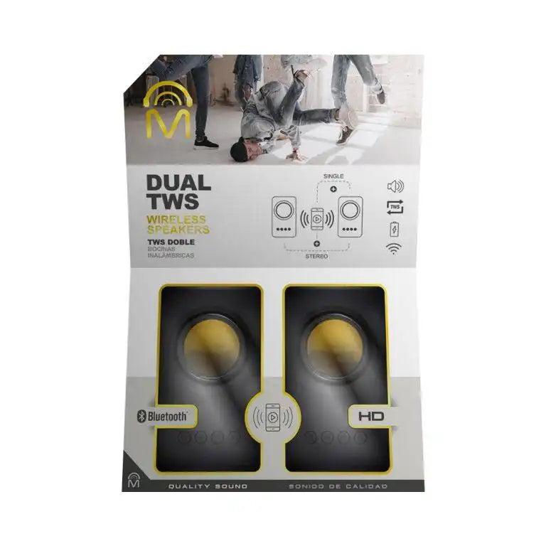 Enceintes sans fil TWS doubles, Bluetooth, radio FM, emplacement pour carte micro SD - 24268