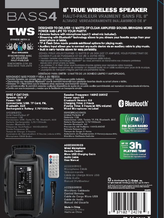 Trolley 8 TWS Party Karaoke Portable Speaker, Bluetooth 5.0 - Black - 24278