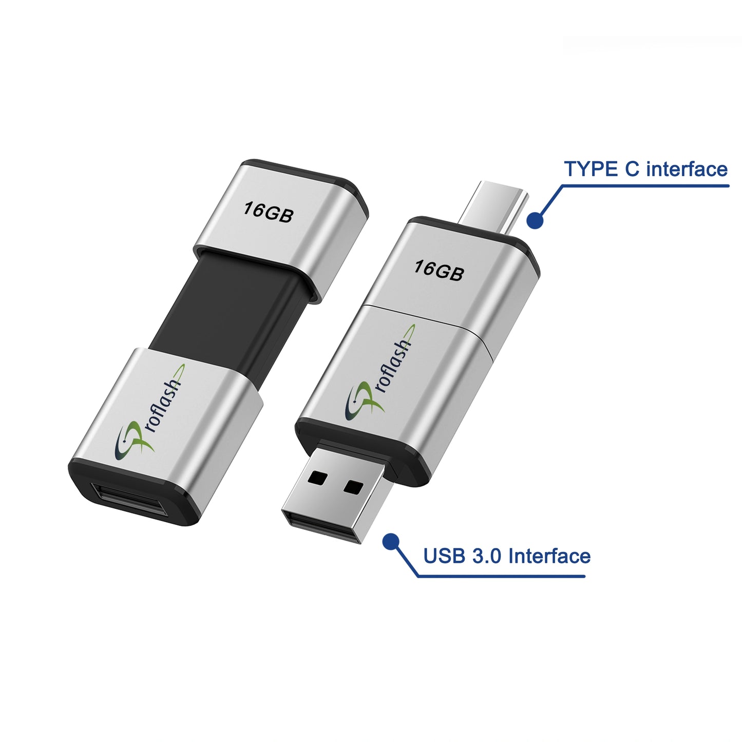 31470 Proflash USB Flash Drive 16 GB 3.0 Dual USB 2 in 1 USB-A to Type-C
