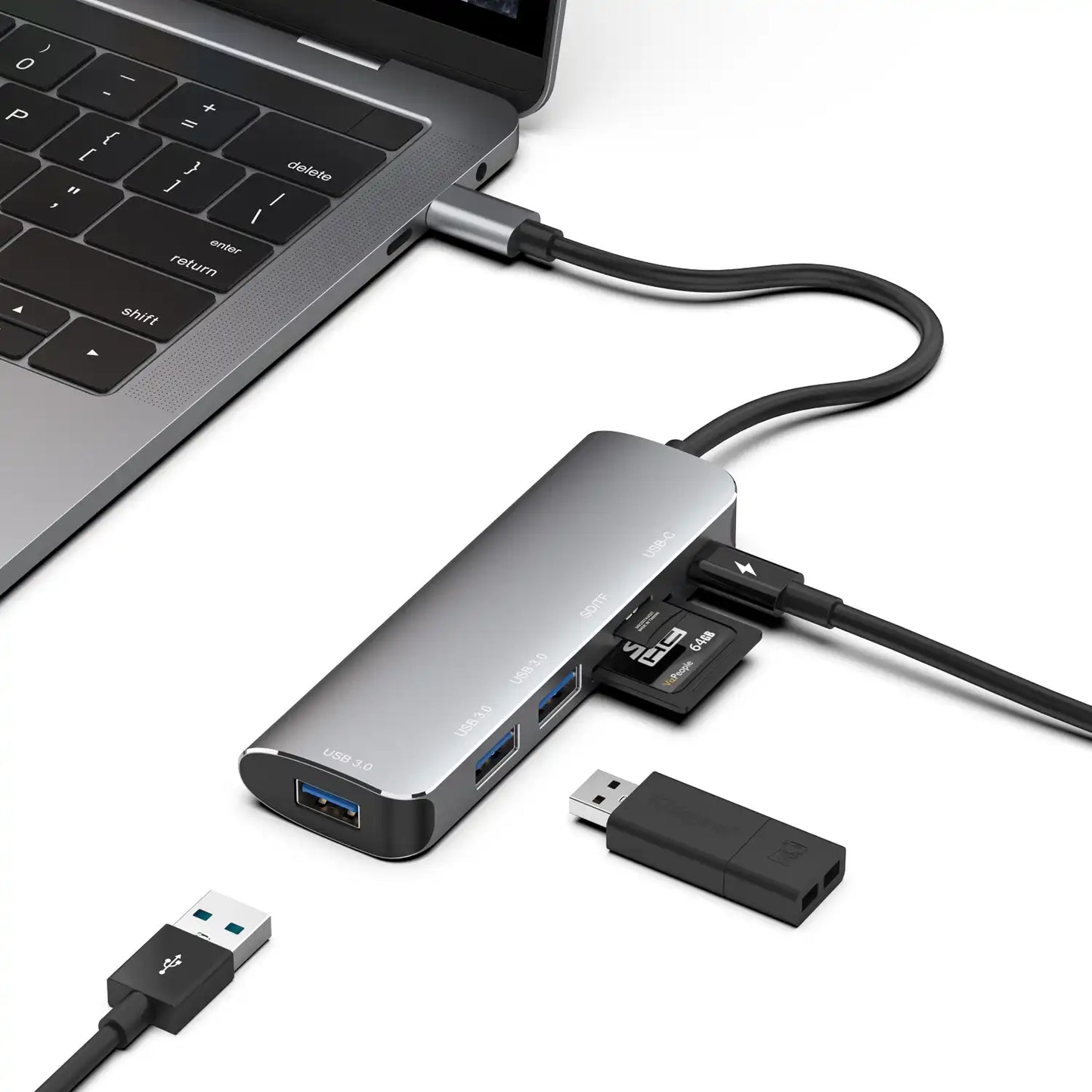 Onten 6 in 1 Type-C Multifunction Dock Station Hub 2x USB 3.0, SD/TF Card Reader, HDMI, Type-C PD Port - Grey