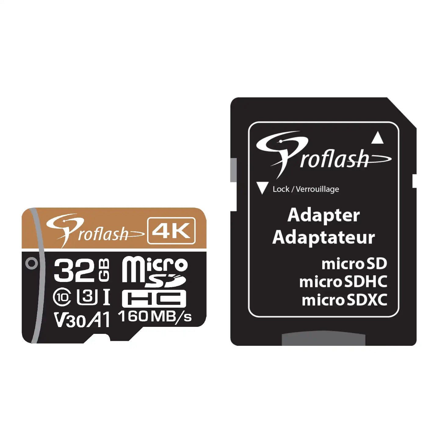 ProFlash 32 GB Micro-SDXC Memory Card 4K Ultra HD, Class 10 UHS-I V30 A1, 160 MB/s High-Speed with SD Adapter