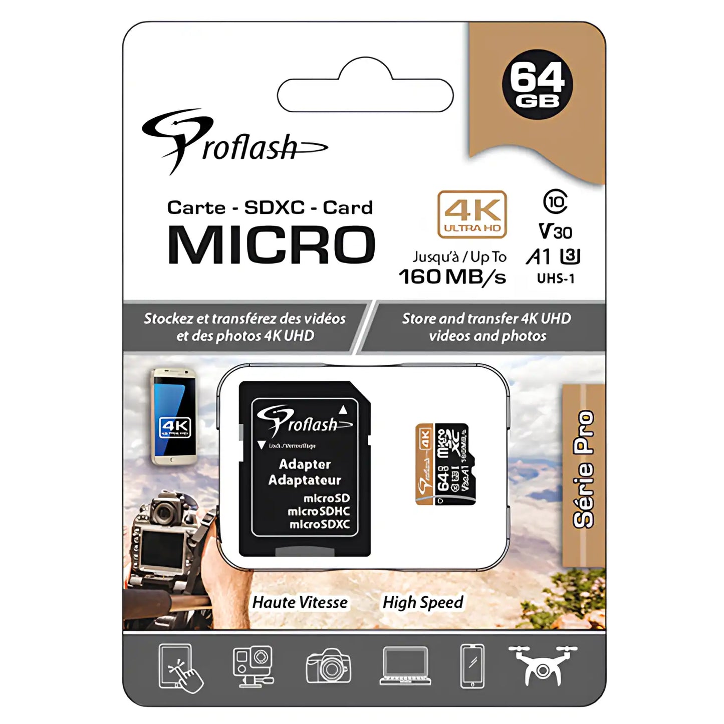 ProFlash 32 GB Micro-SDXC Memory Card 4K Ultra HD, Class 10 UHS-I V30 A1, 160 MB/s High-Speed with SD Adapter