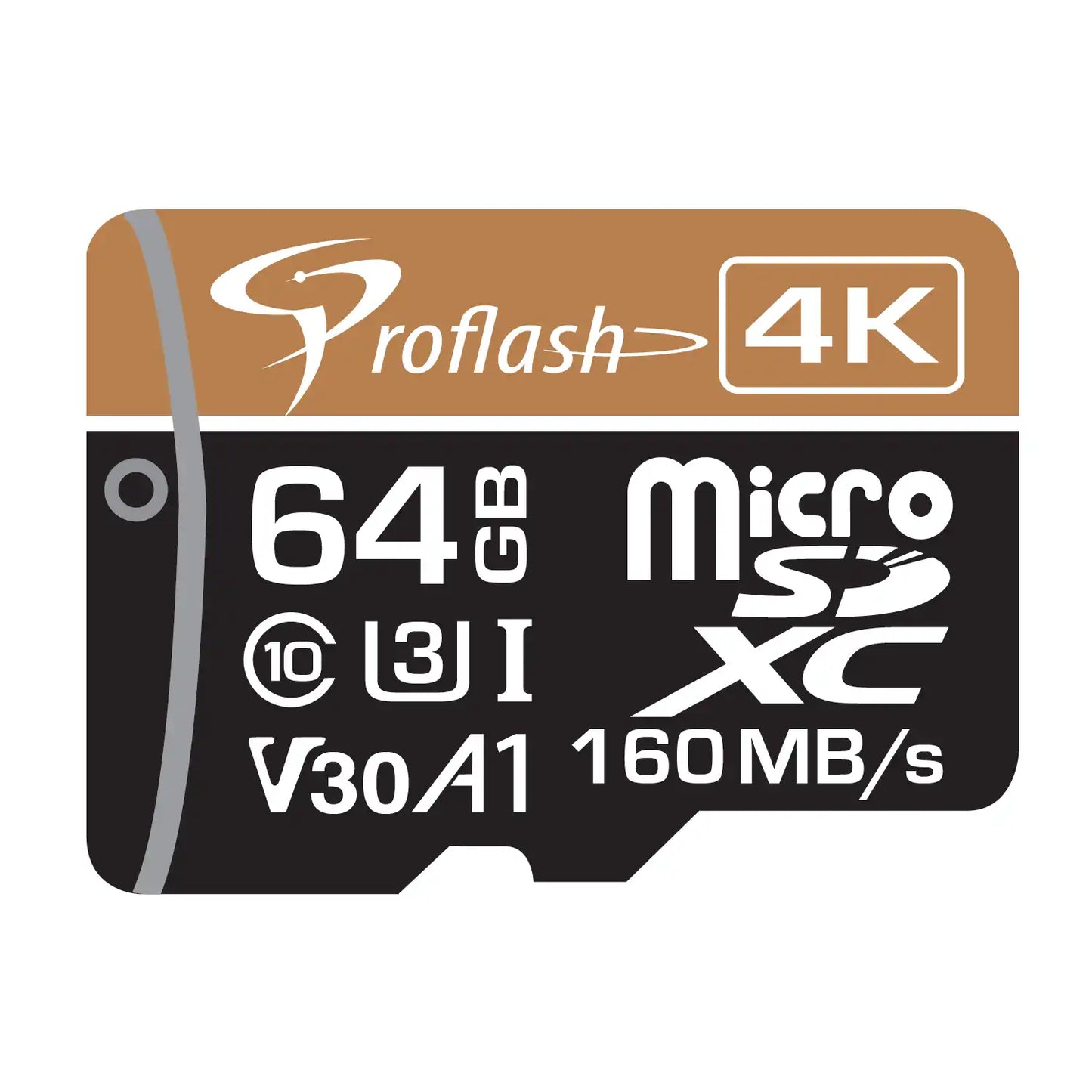 ProFlash 64GB MicroSDXC Memory Card – 4K Ultra HD, Class 10 UHS-1, V30 A1, 160MB/s High-Speed SD Card with Adapter for Cameras, Drones & Gaming