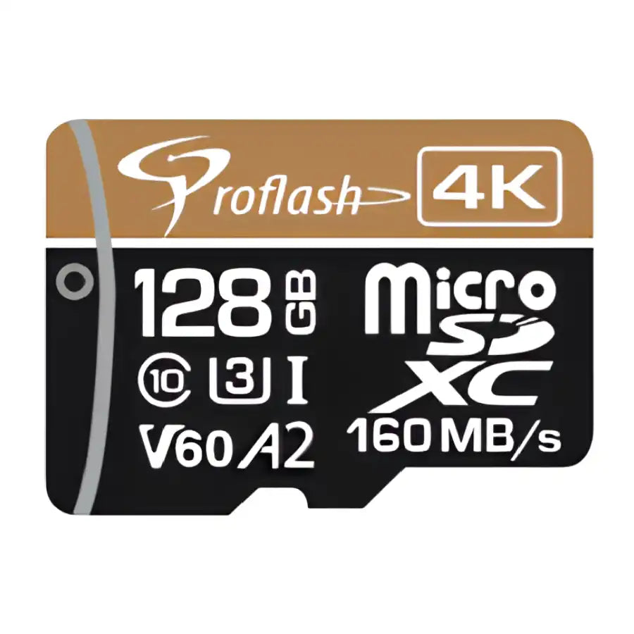 ProFlash 128GB MicroSDXC Memory Card – 4K Ultra HD, V60 A2, Class 10 UHS-1, 160MB/s High-Speed SD Card with Adapter for Cameras, Drones & Gaming