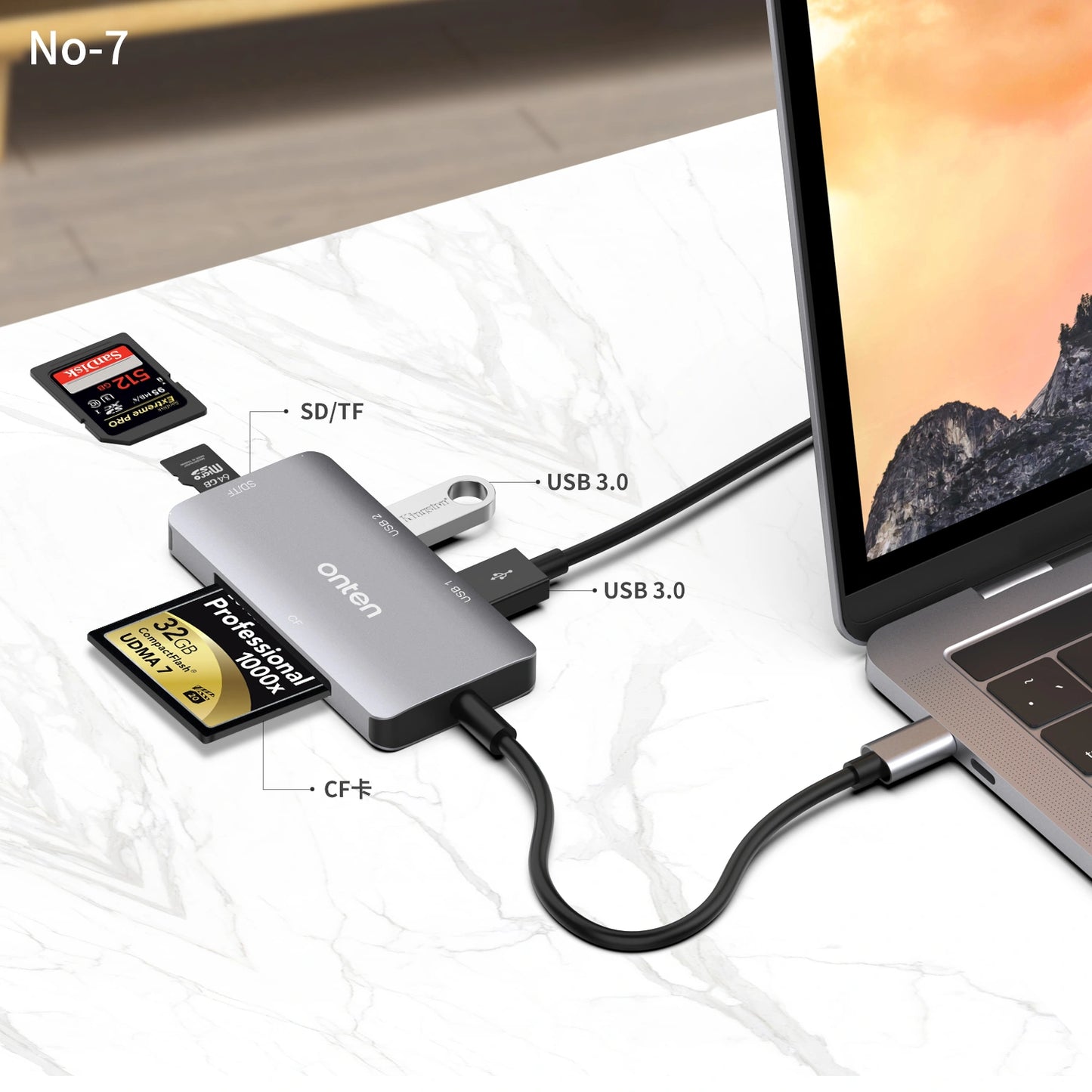 Onten Multifunction Hub Card Reader Dock Station USB-C To CF/SD/Micro-SD With 2 x USB3.0 Port