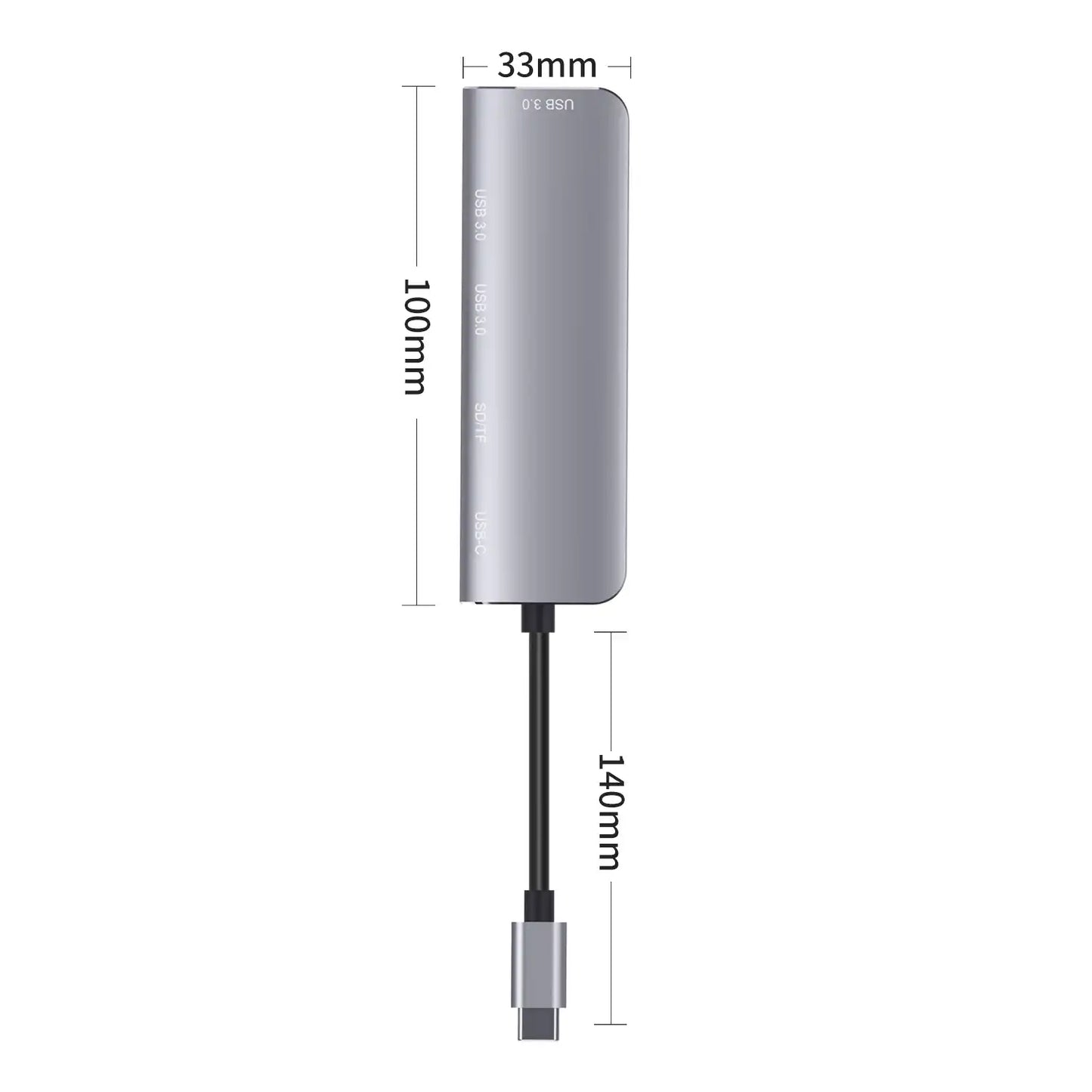 Onten 6 in 1 Type-C Multifunction Dock Station Hub 2x USB 3.0, SD/TF Card Reader, HDMI, Type-C PD Port - Grey