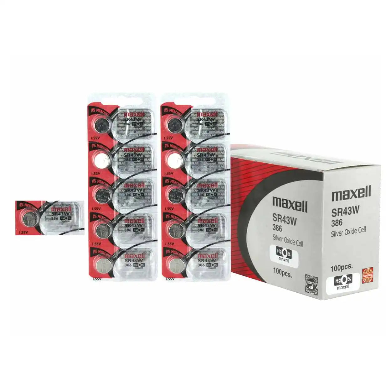 Maxell Watch Battery SR43W-386 5PCS Tearstrip ( Pack of 5 Batteries ) - 731650