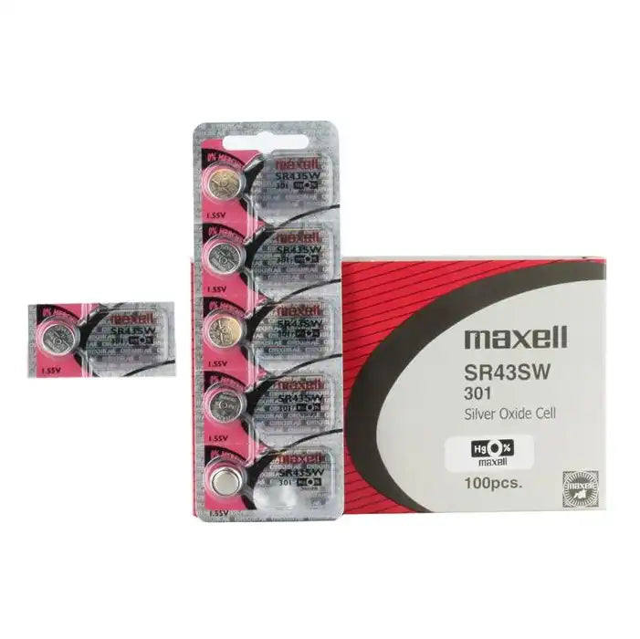 Maxell Watch Battery SR43SW-301 5PCS Tearstrip ( Pack of 5 Batteries ) - 731750