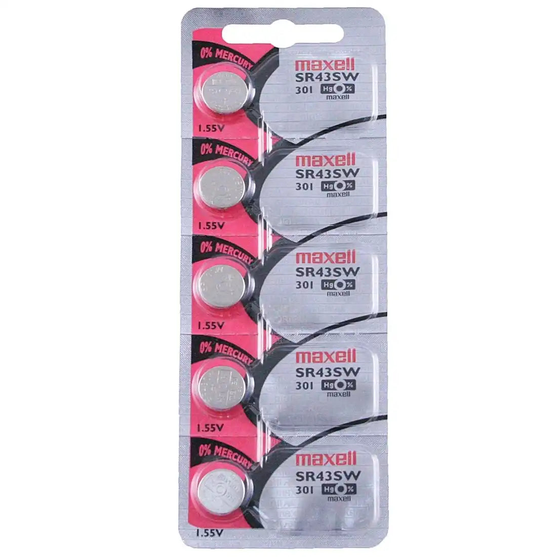 Maxell Watch Battery SR43SW-301 5PCS Tearstrip ( Pack of 5 Batteries ) - 731750