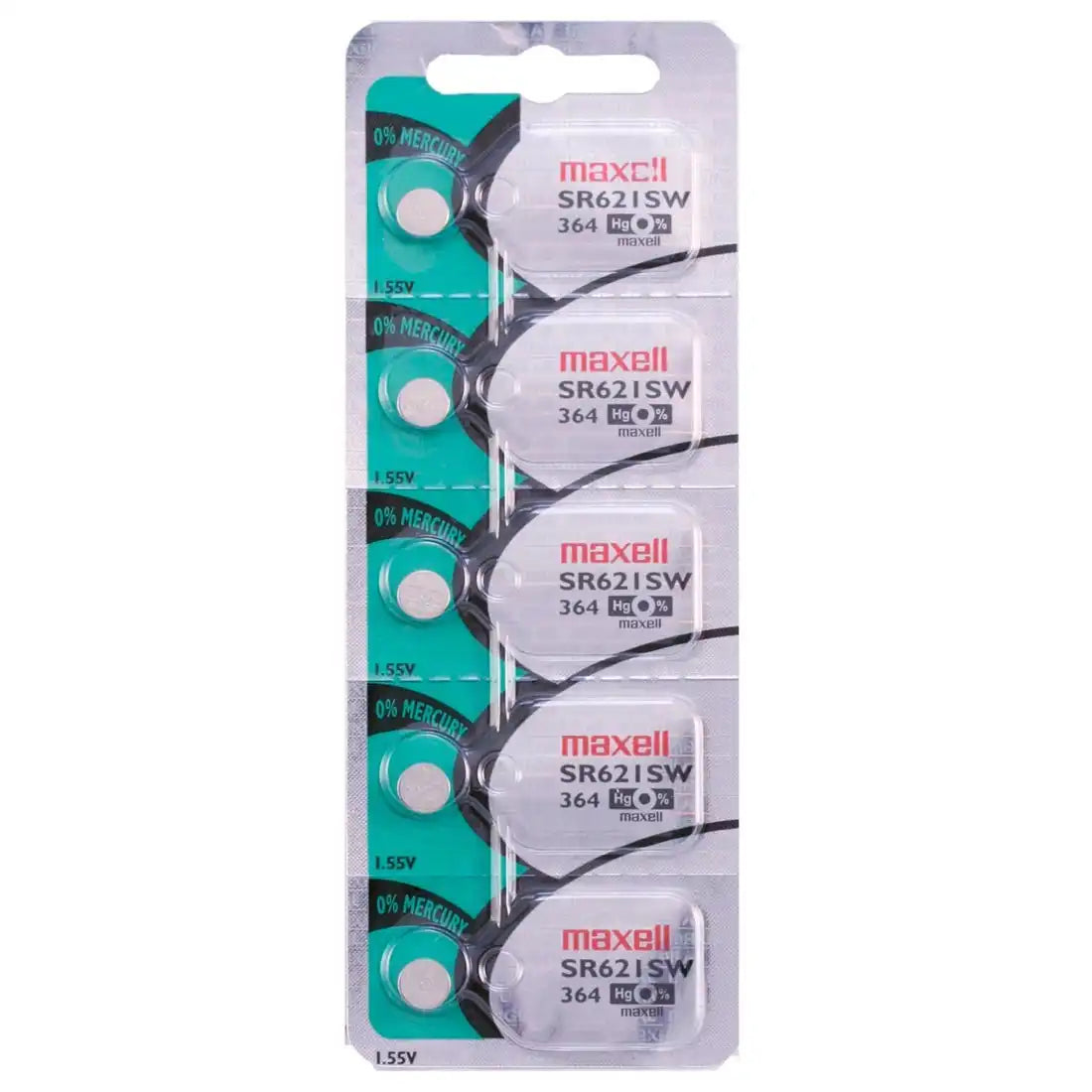 Maxell Watch Battery SR621SW-364 5PCS Tearstrip ( Pack of 5 Batteries ) - 743450