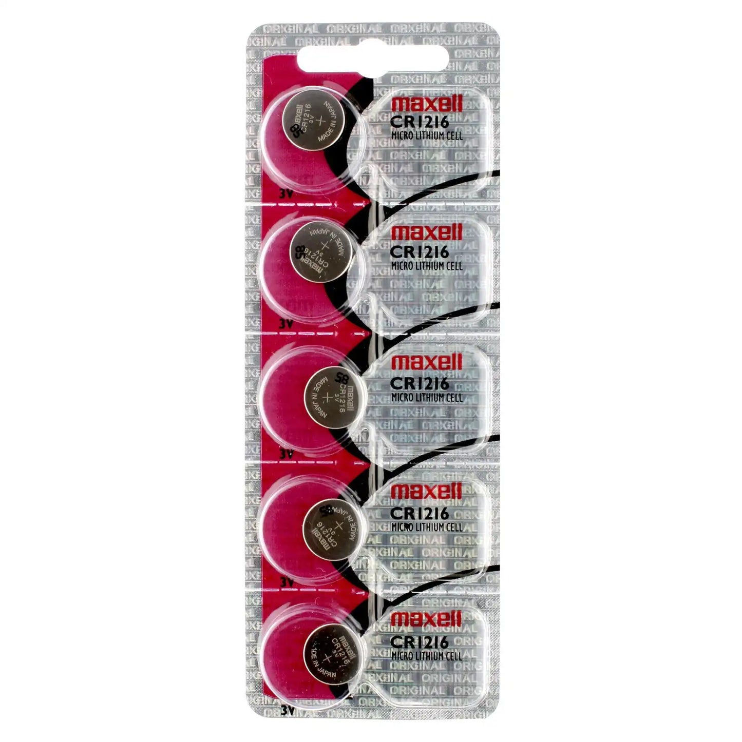 Maxell CR-1216 Lithium Batteries 3V (5 Button Batteries per Card)
