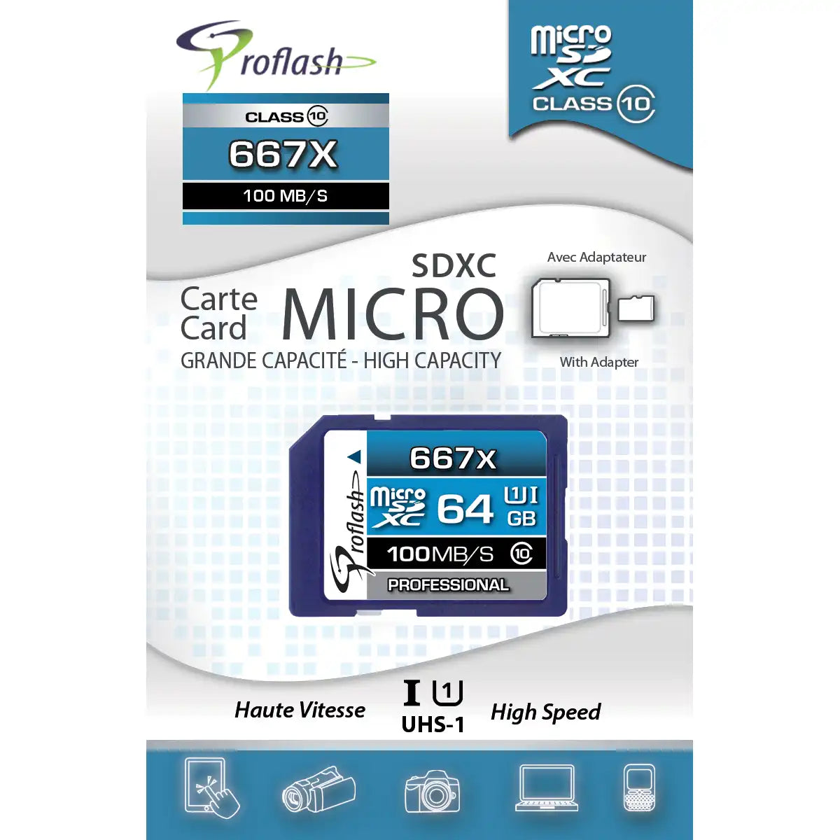 Proflash Memory Card Micro-SDXC 64GB Class 10 UHS-I U1 100 MB/s With Adapter / 8007