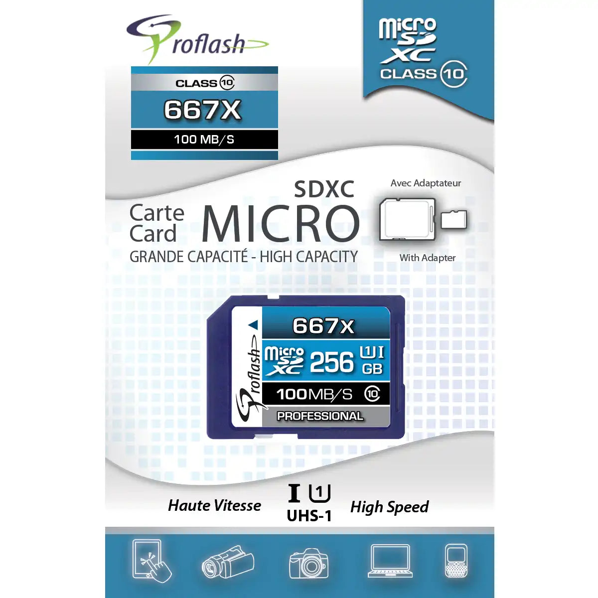 Proflash Memory Card Micro-SDXC 256GB Class 10 UHS-I U1 100 MB/s With Adapter /