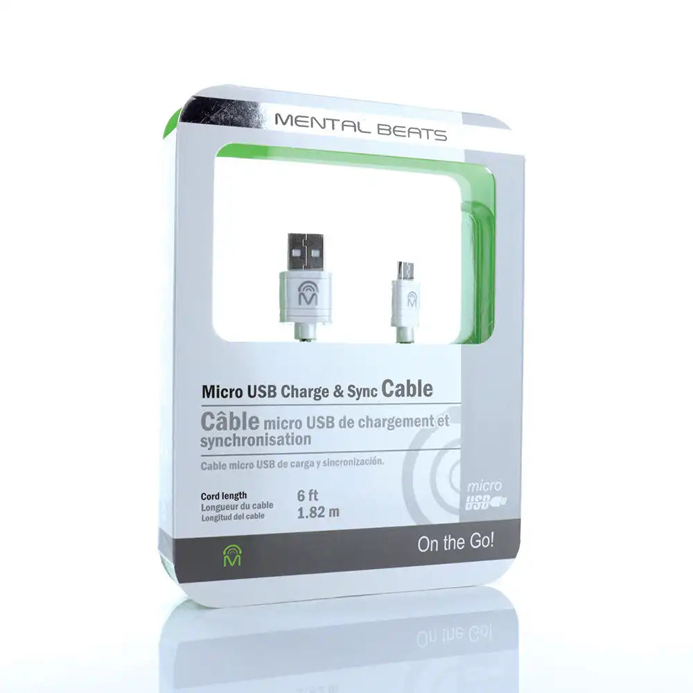 Mental Beats 6 Ft Micro USB Mesh Braided Cable White - 83559