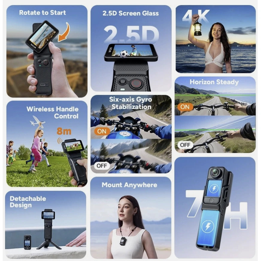 SJCAM C400 Action Camera – 3-in-1 Detachable Handheld Design, 4K Ultra HD, 6-Axis Gyro Stabilization, Rotatable Screen, 7H+ Battery Lif