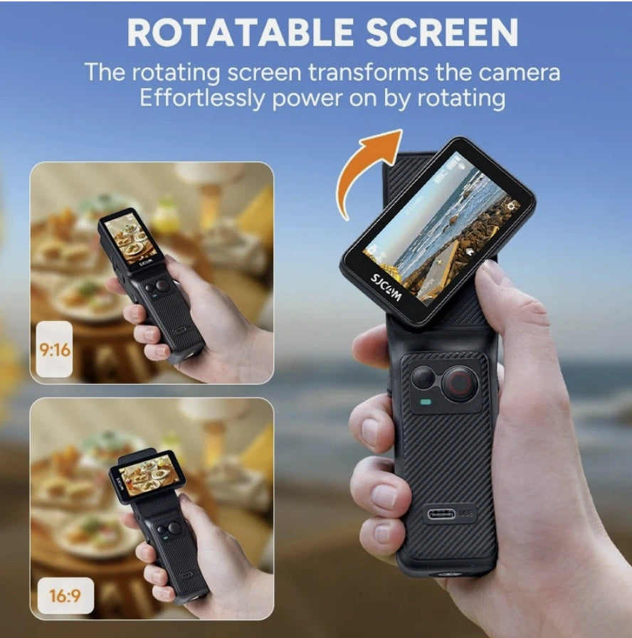 SJCAM C400 Action Camera – 3-in-1 Detachable Handheld Design, 4K Ultra HD, 6-Axis Gyro Stabilization, Rotatable Screen, 7H+ Battery Lif