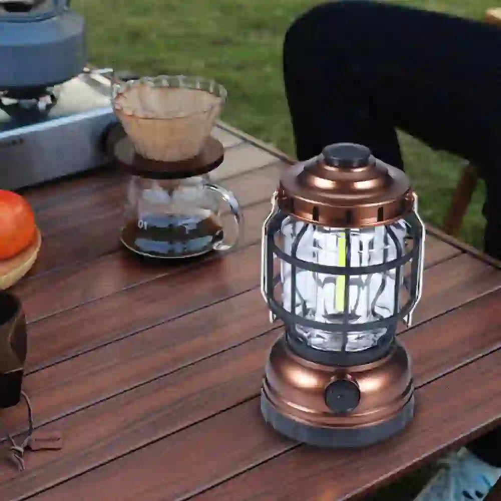 Vintage LED Camping Lantern – Rechargeable Dimmable Light (Bronze Finish)