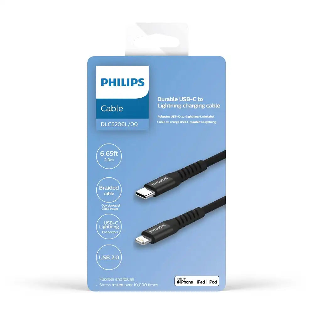Philips Cable USB-C To iPhone Lightning 2,0M / 6Ft ( MFI ) Black