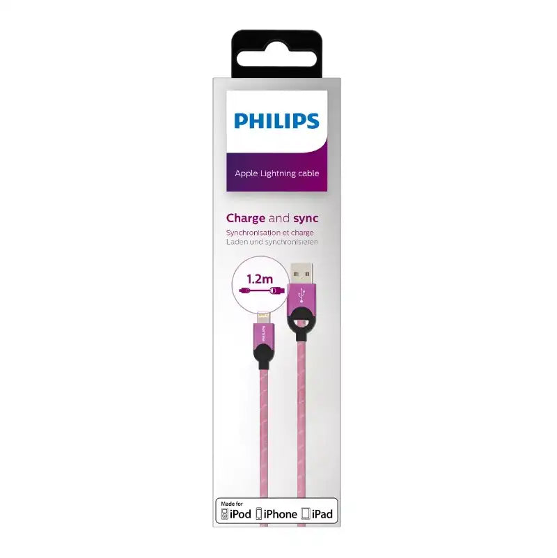 Philips USB to Lightning Cable - 1.2M (3.9FT) Pink | Model DLC2608R/97