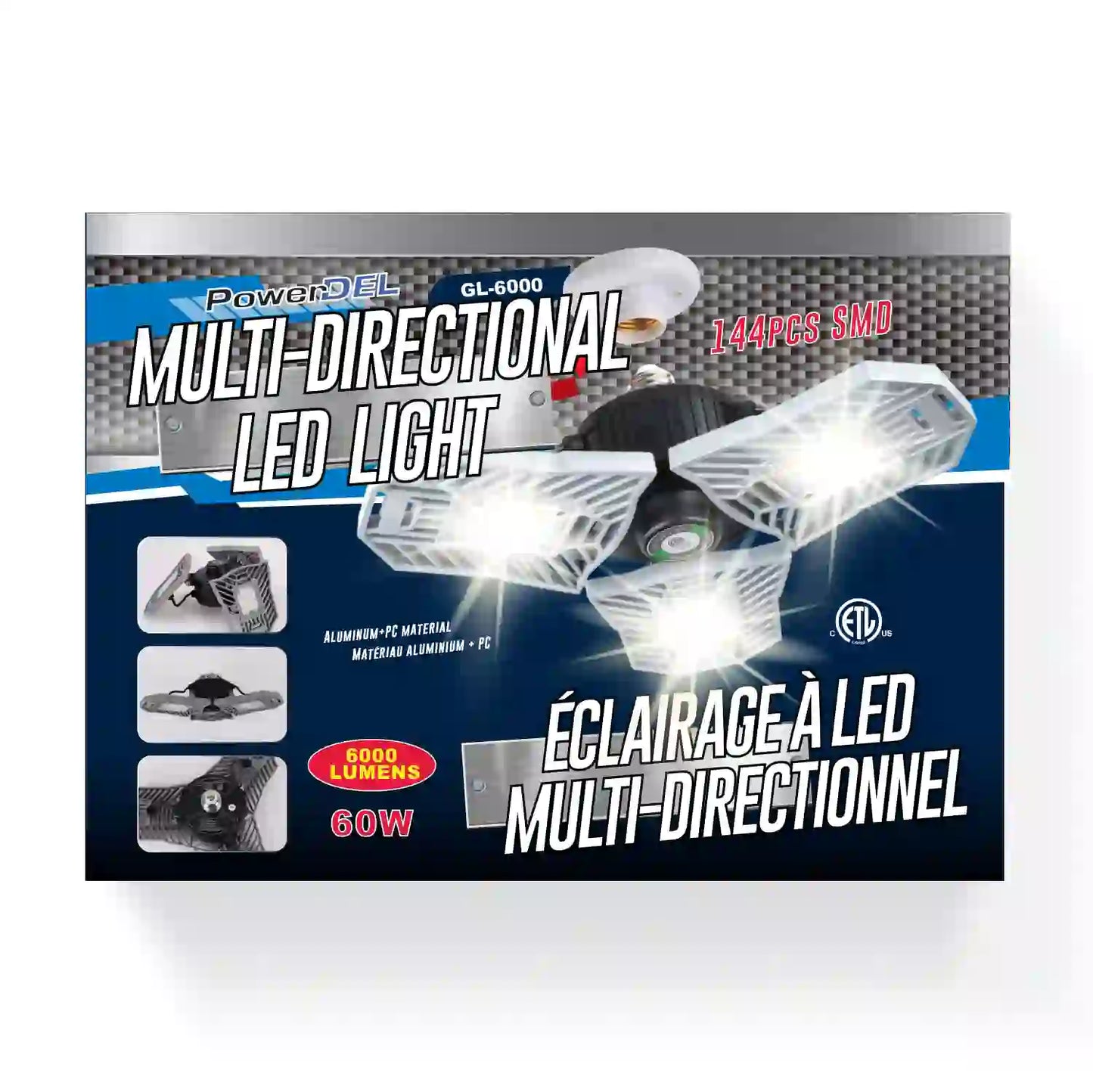 PowerDel LED Light With Three Adjustable Heads 6000 Lumens