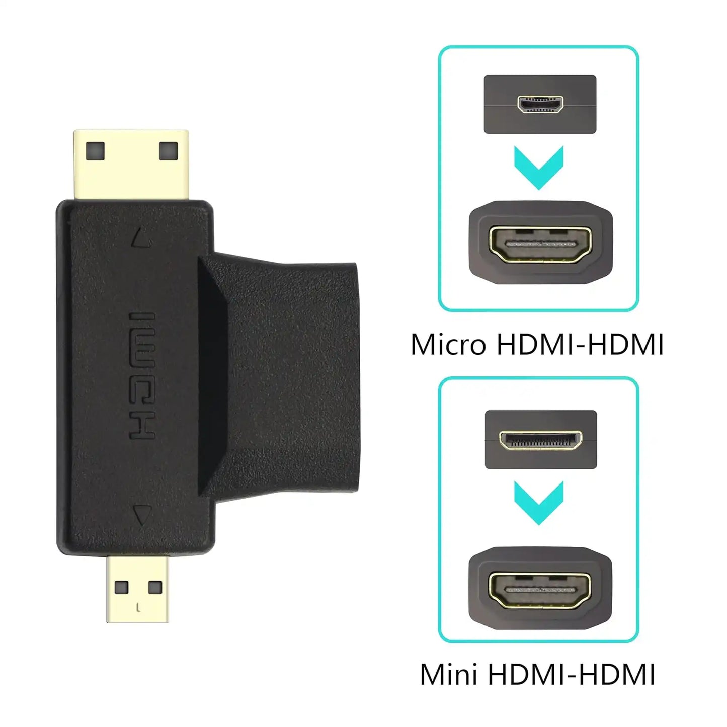 Onten Adaptateur Mini HDMI Mâle + Micro HDMI Mâle vers HDMI Femelle - HD708