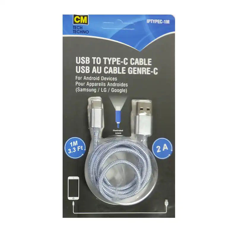 USB to Type-C Cable for Android Devices (Samsung/LG/Google) - 1M / 3.3Ft