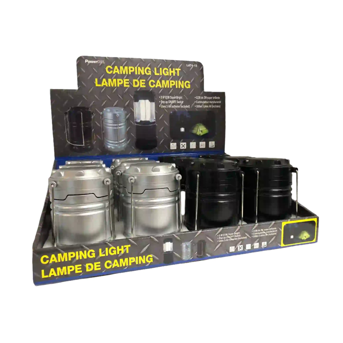 Super Bright Pop-Up Camping Lantern 12 Pack Display – 6 Black and 6 Silver