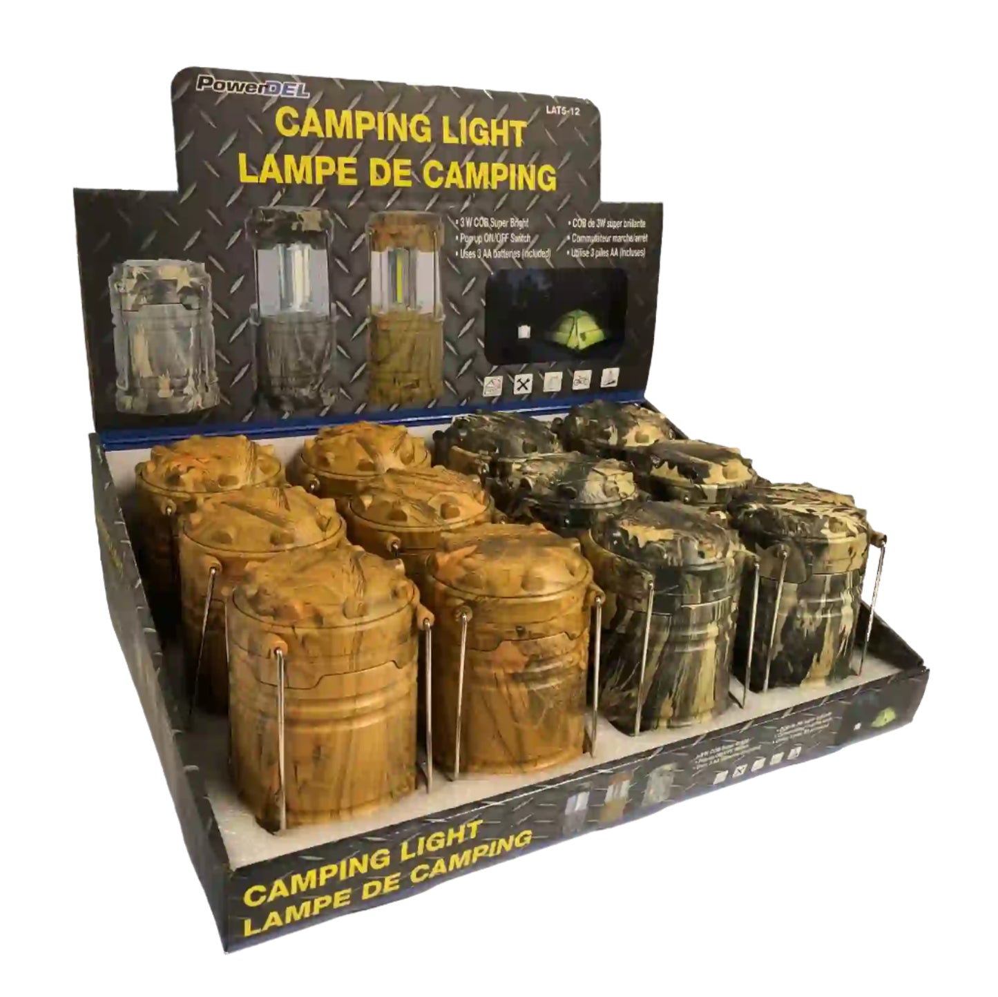 Camping Lantern 12pk Camouflage Pattern Display – 6 Brown & 6 Green
