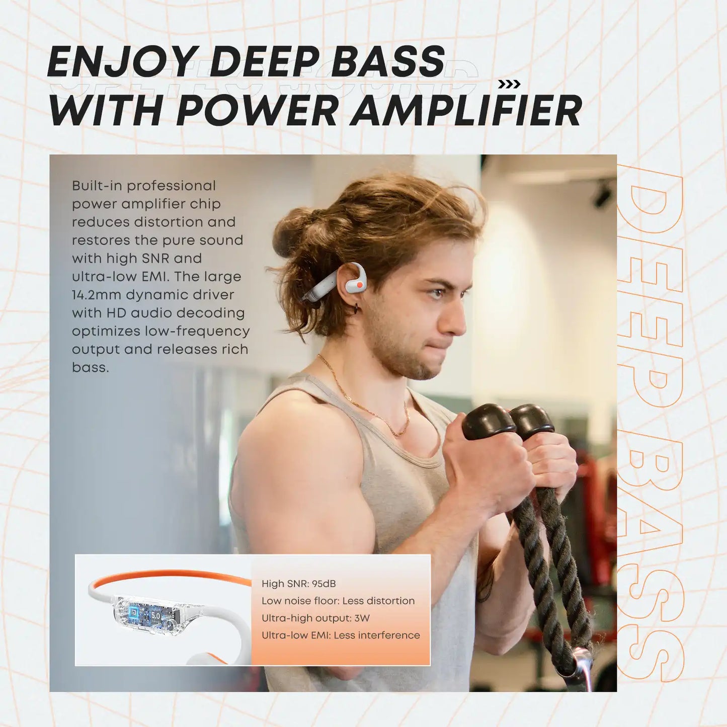 Langsdom Opetec Race 4 Sports Headphones – Directional Sound, Conch Sound Tech, Enhanced Bass, IPX4, 15H Playtime