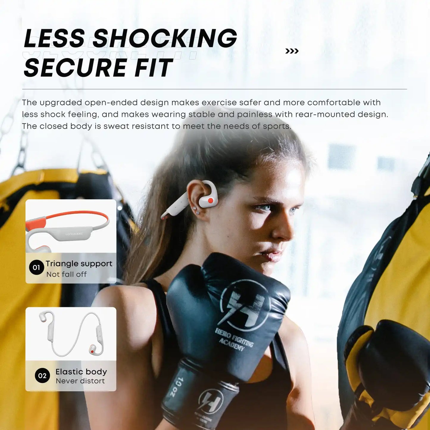 Langsdom Opetec Race 4 Sports Headphones – Directional Sound, Conch Sound Tech, Enhanced Bass, IPX4, 15H Playtime