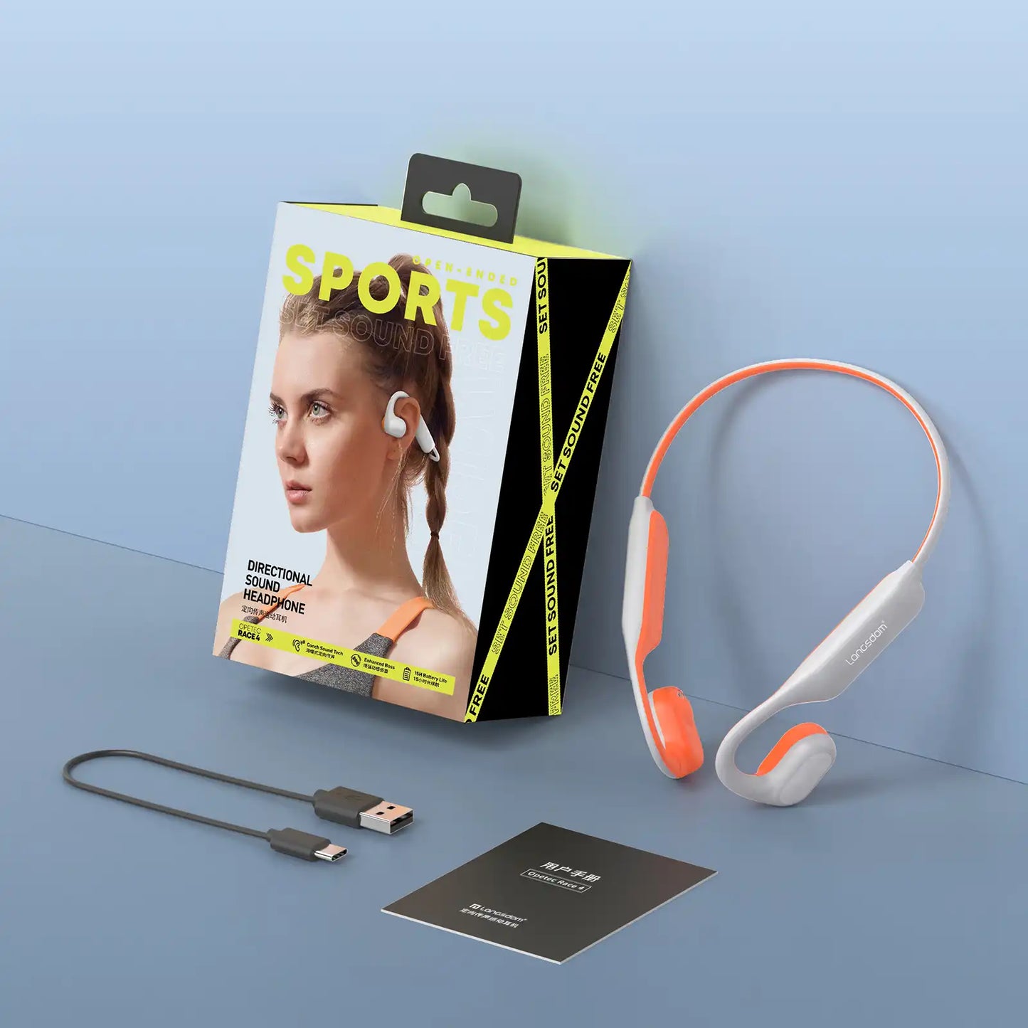 Langsdom Opetec Race 4 Sports Headphones – Directional Sound, Conch Sound Tech, Enhanced Bass, IPX4, 15H Playtime