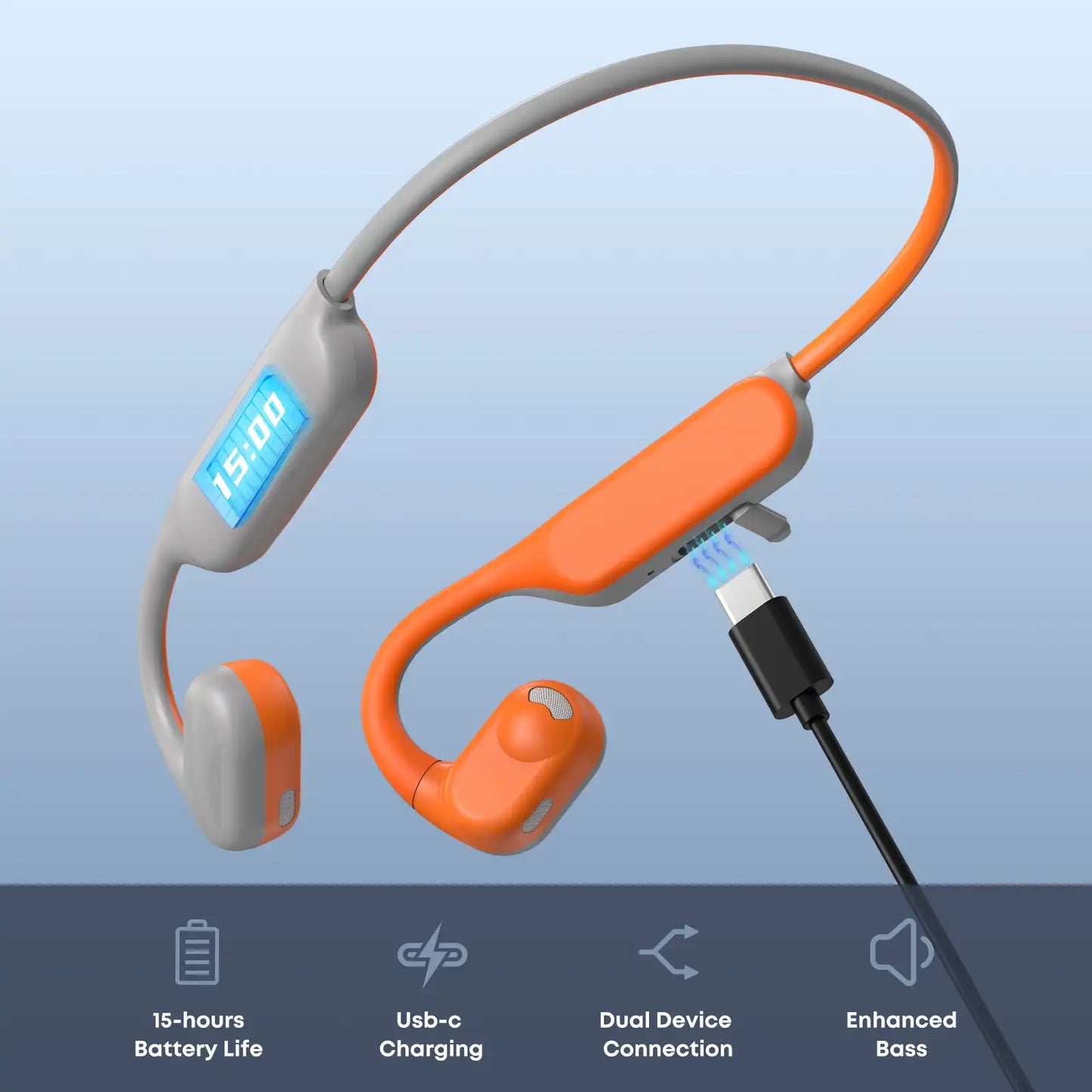 Langsdom Opetec Race 4 Sports Headphones – Directional Sound, Conch Sound Tech, Enhanced Bass, IPX4, 15H Playtime