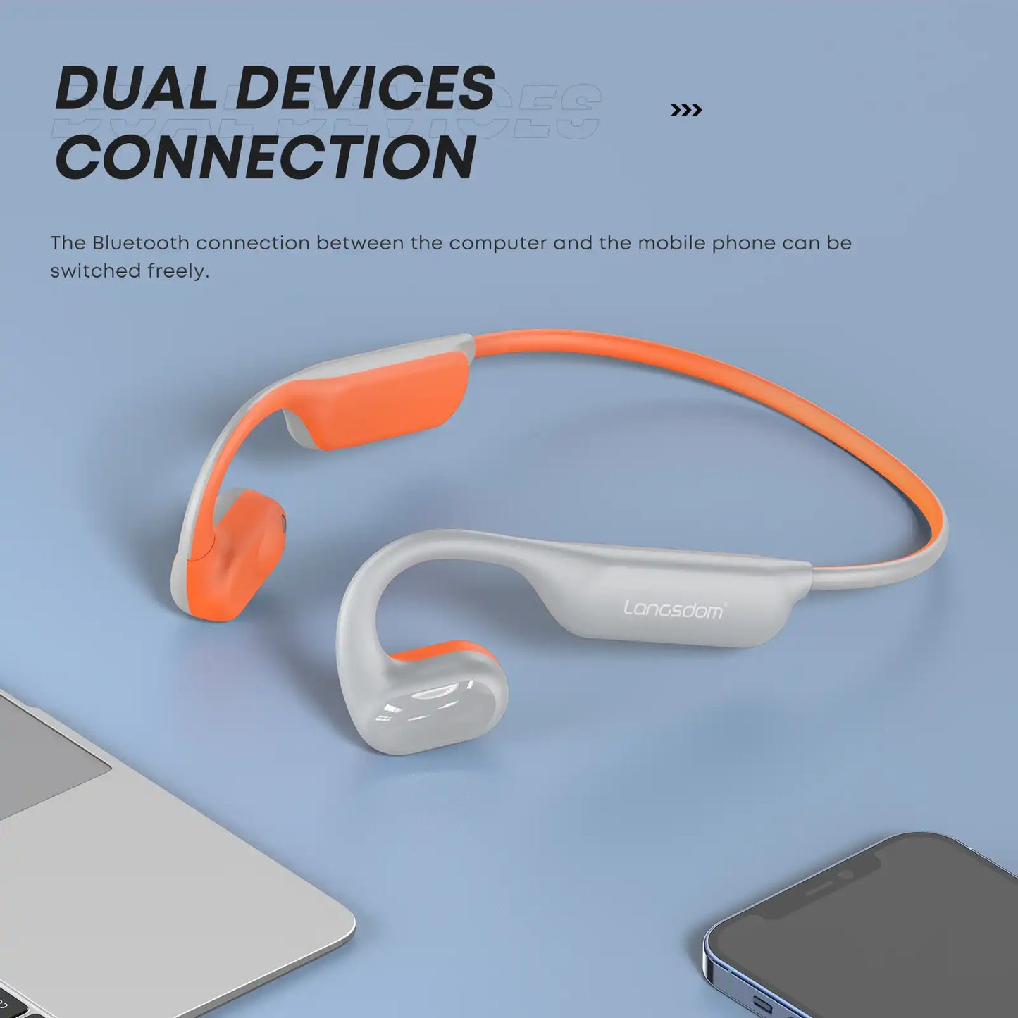Langsdom Opetec Race 4 Sports Headphones – Directional Sound, Conch Sound Tech, Enhanced Bass, IPX4, 15H Playtime