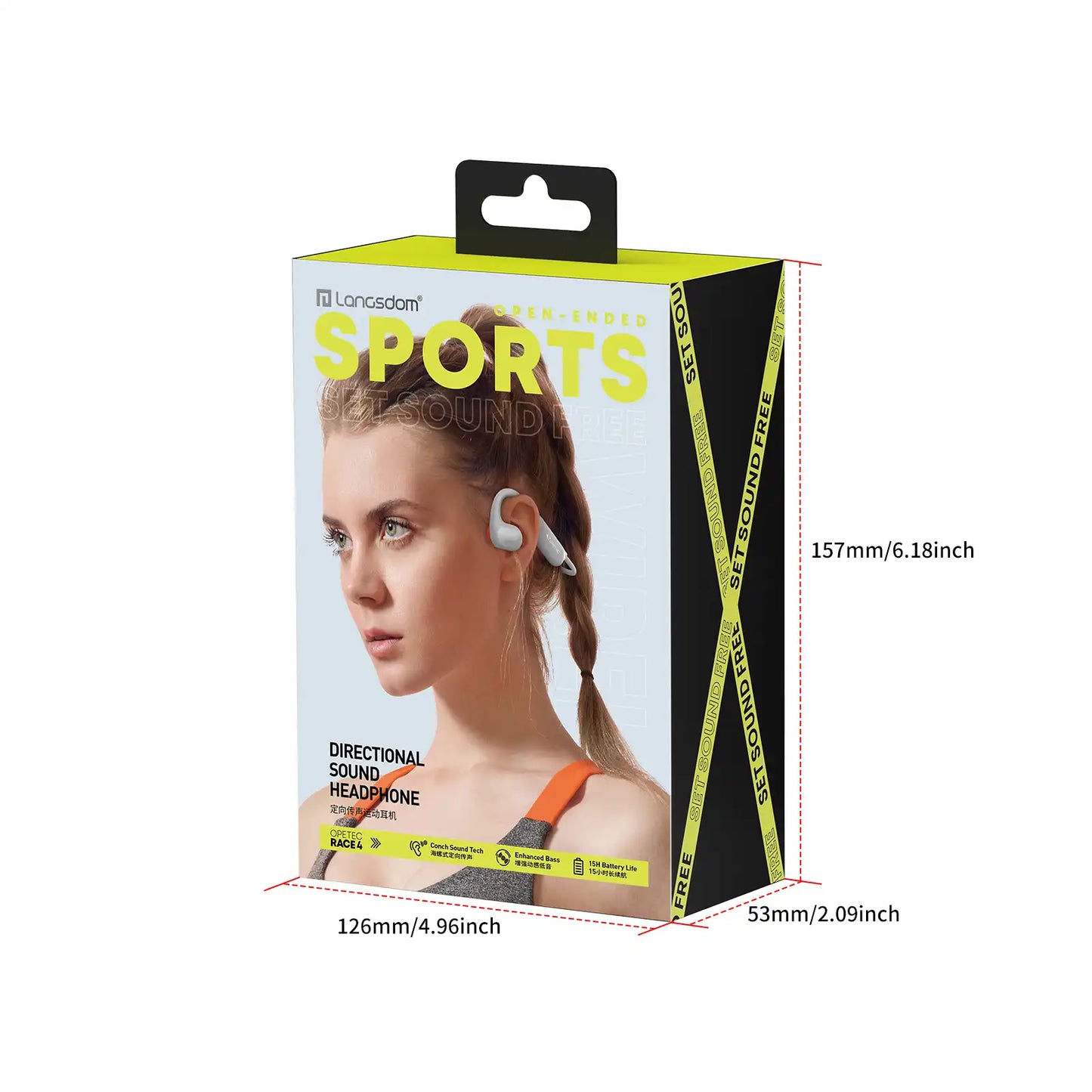 Langsdom Opetec Race 4 Sports Headphones – Directional Sound, Conch Sound Tech, Enhanced Bass, IPX4, 15H Playtime