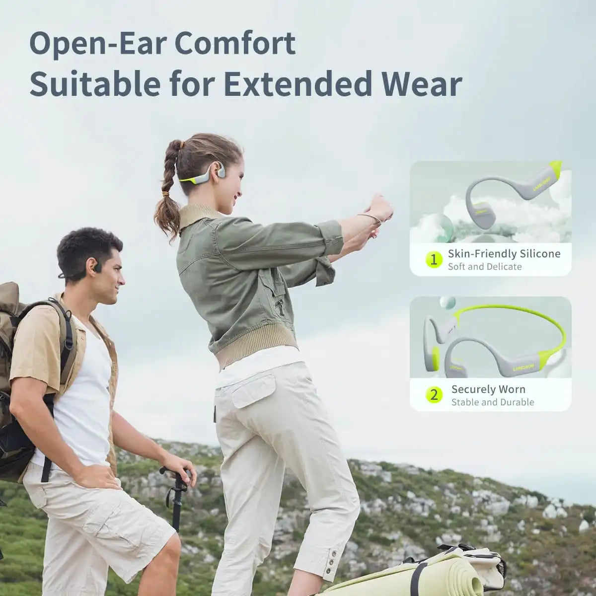 Langsdom Airswim Open-Ear Bone Conduction Headphones – IPX8 Waterproof, 32GB MP3 Storage - BE15-GG