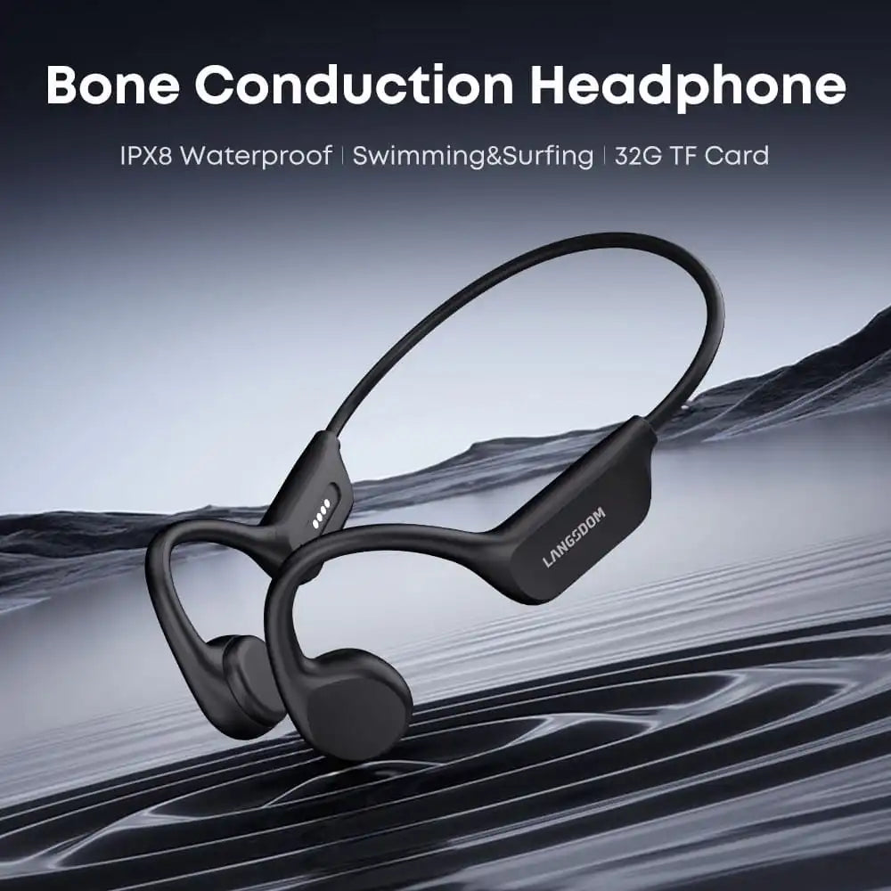 “Langsdom BE17 Open Ear Bone Conduction Headphones – IPX8 Waterproof, 32GB Memory, Bluetooth 5.4, Touch Control
