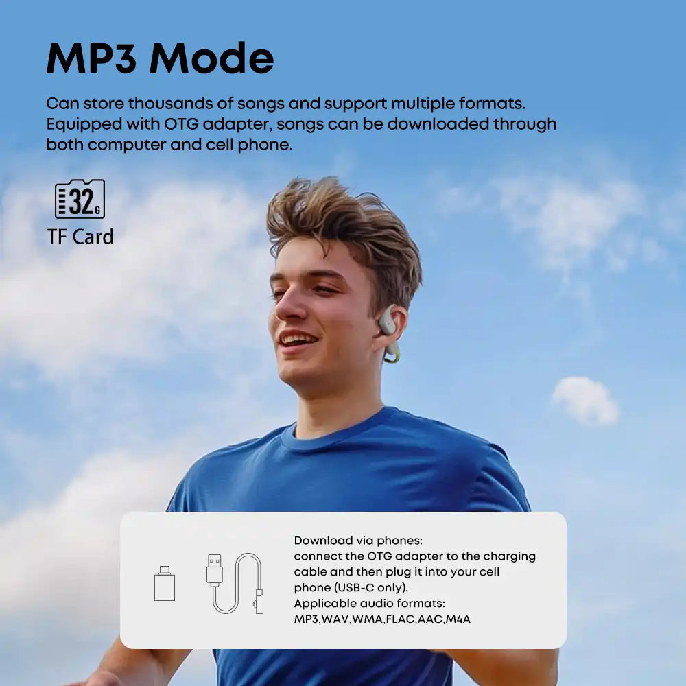 Langsdom Open-Ear Bone Conduction Headphones – Waterproof, Bluetooth 5.4, 32GB Storage, Touch Control - LG-BE19