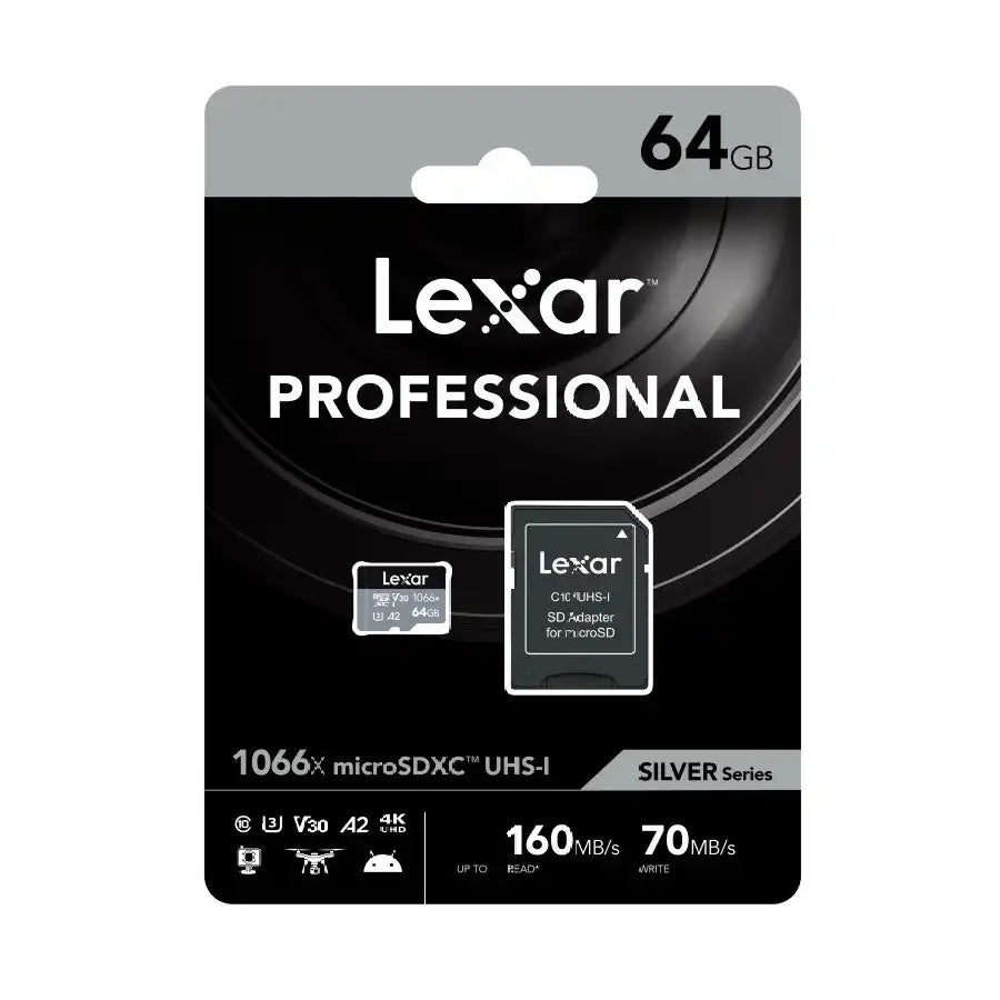 Lexar Professional 1066x UHS-I Micro SDXC Silver Series Memory Card with Adapter 64GB / LSD1066064G-BNNNG