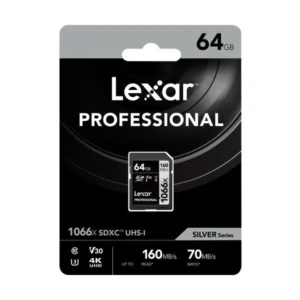 Lexar Professional 1066x 64GB SDXC  UHS-I U3 C10 V30 Memory Card ( Silver Series)  LSD1066064G-BNNNG