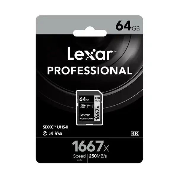 Lexar Professional 1667x 64GB SDXC  UHS-II U3 C10 V60 Memory Card /  LSD64GCB1667