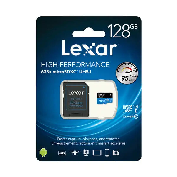 Lexar 128GB High-Performance 633x UHS-I U3 Micro SDXC Memory Card With SD Adapter / LSDMI128BBAP633A