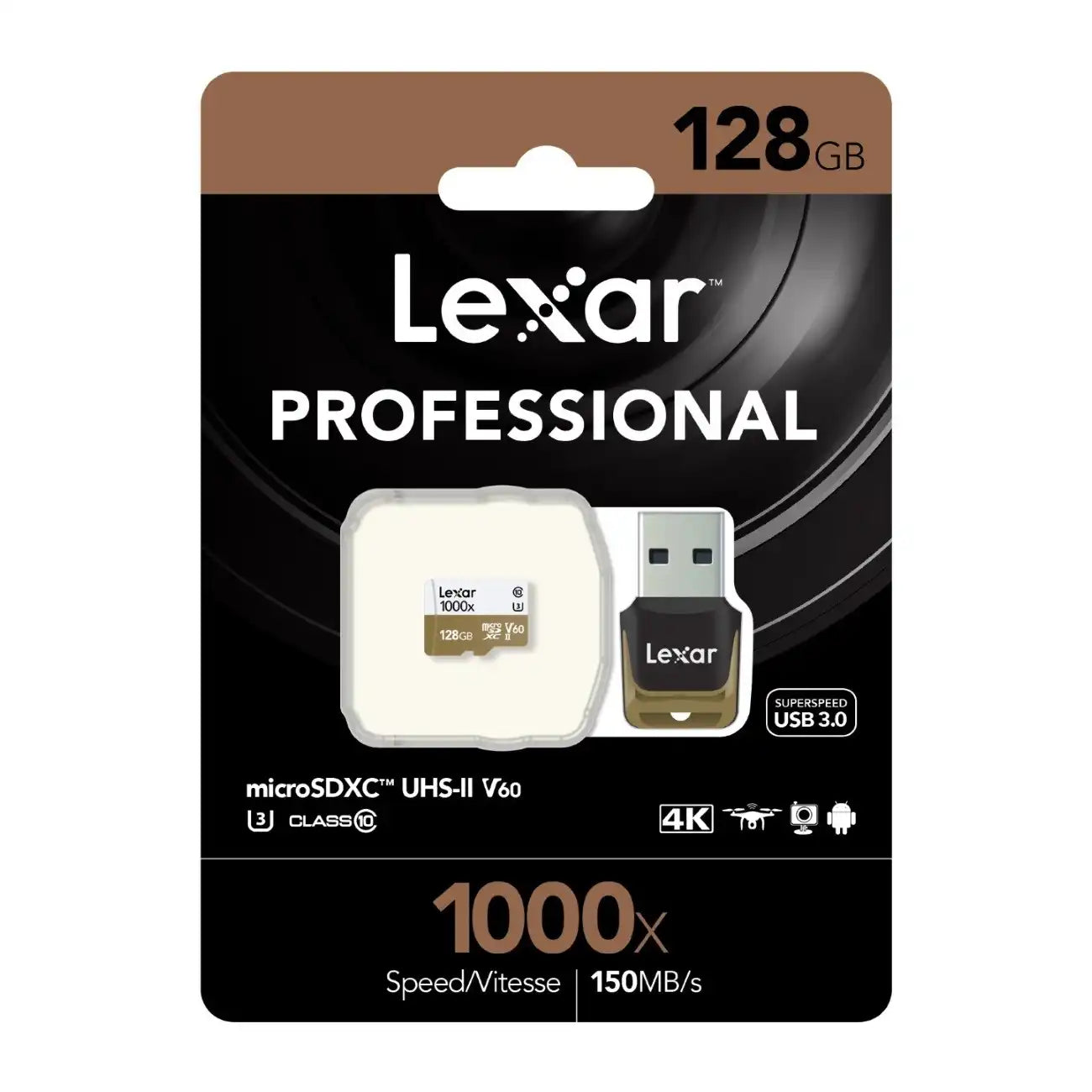 Carte mémoire microSDXC Lexar Professional 1000x 128 Go – UHS-II, Classe 10, U3, V60