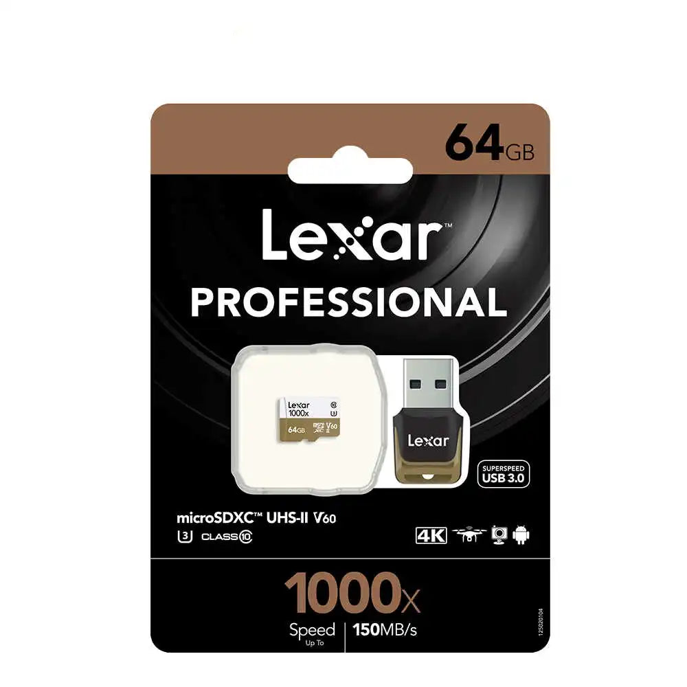 Lexar Professional 1000x 64GB microSDXC UHS-II U3 C10 V60 Memory Card / LSDMI64GCBAP1000R